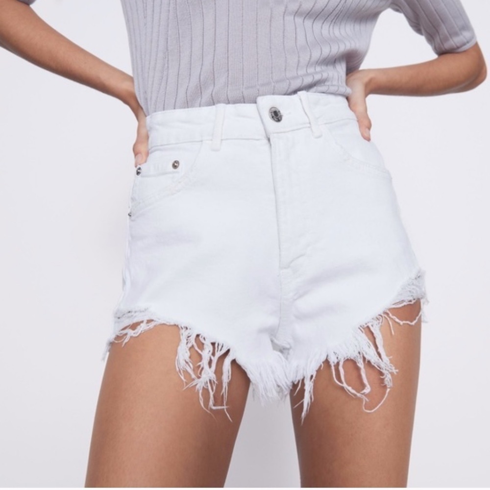 Zara High Rise White Denim Shorts